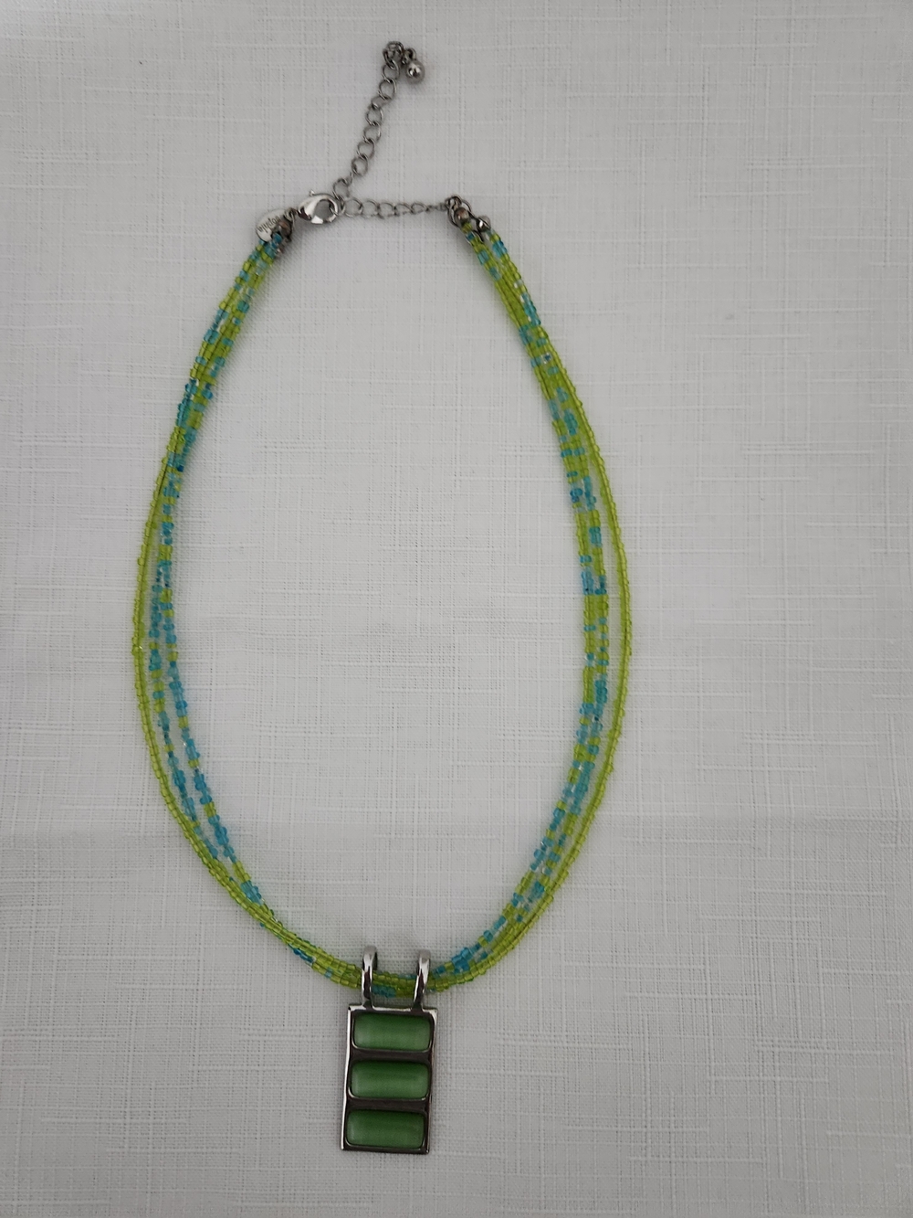 Lia Sophia Lime and Aqua Multi-Strand Beaded Necklace with Green Pendant